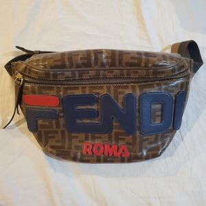 Fendi x Fila Mania Brown Zucca Monogram Waist / Belt Fanny Pack Bag